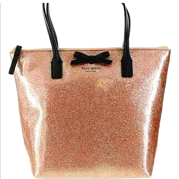 kate spade Handbags - NWOT Kate Spade Rose Gold Glitter Tote with Black Handles